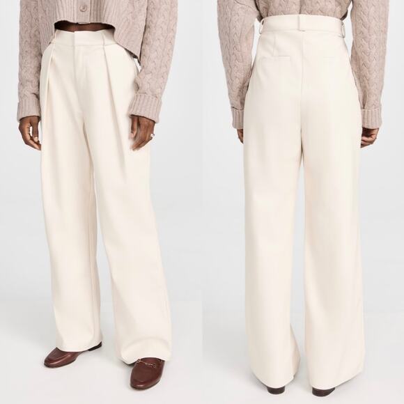 Mother High Waisted Egret Tunnel Vision Pleated Prep Faux Leather Pants Size 32 - Picture 1 of 13